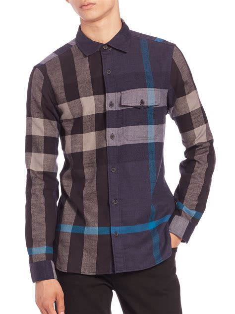 blue and red burberry shirt|burberry flannel shirt men's.